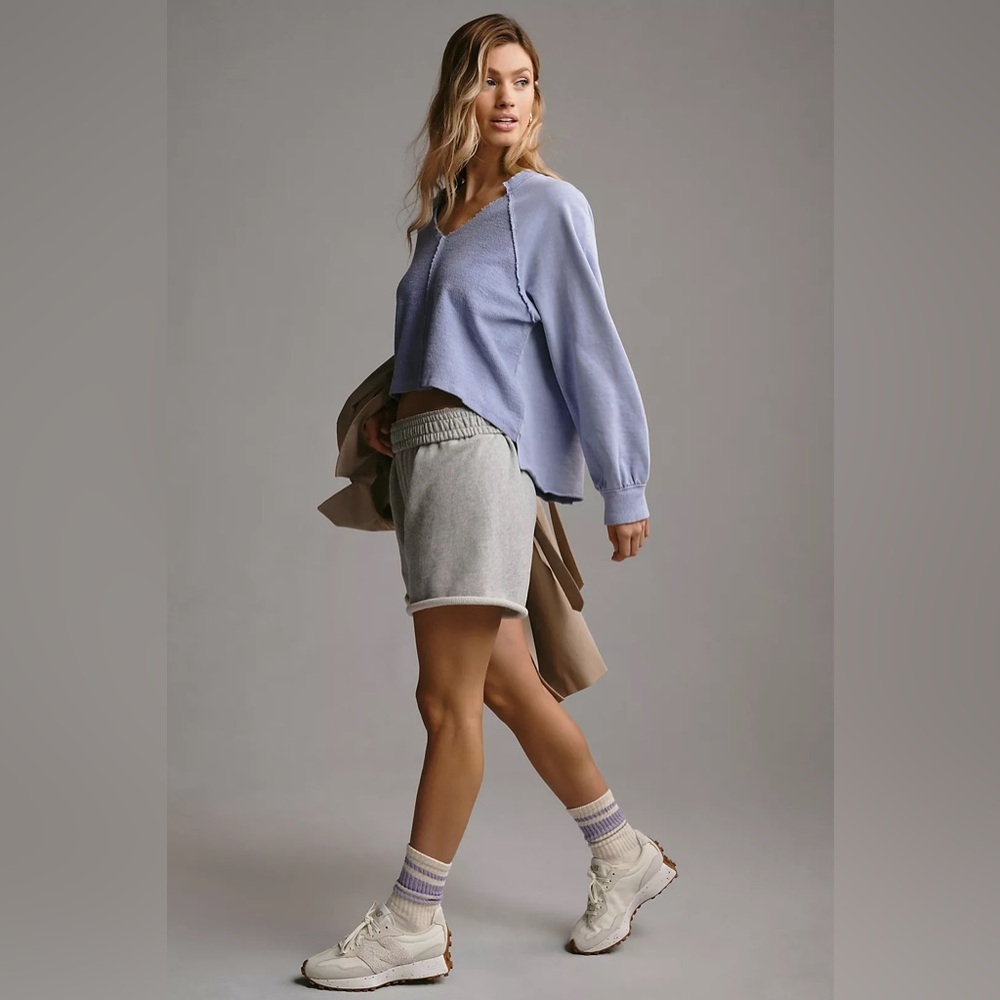 Anthropologie Pilcro Lavender Cropped V-Neck Sweatshirt - Picture 3 of 11